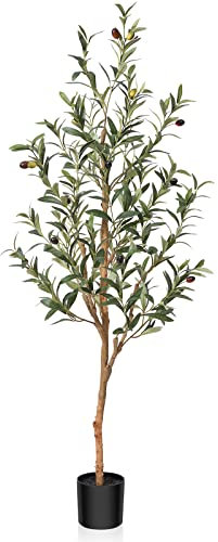 OAKRED Árbol de Olivo Artificial, Plantas de Seda Falsa de 4 pies de Alto con Tronco de Madera Natural, árbol de imitación en Maceta para decoración del hogar, Interior, Oficina, Porche, Juego de 1