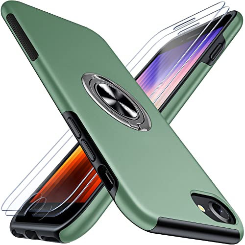 AOUIA für iPhone SE 2020/2022/7/8 Hülle, Mit 2 Schutzglas, Upgrade 2.0 unsichtbaren Ständer [Befreien Sie Ihre Hände] [Unzerstörbar Stoßfestigkeit] (Dunkelgrün)