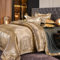 DXHOME Bettwäsche 220x240 Satin Gold Angenehme Jacquard Glatt Glänzend Bettdeckenbezug Kühlende Glitzer Blumen Muster Modern Bettwäsche Bettbezug mit Reißverschluss und 2 Kissenbezüge 80 x 80cm