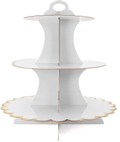 INTIRILIFE Etagere aus Karton mit 3 Ebenen in Weiß - 29 / 21.5 / 16 x 35 cm - Tortenständer aus Pappe, Muffinständer Cupcake Ständer zum selbst aufbauen