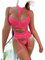 WEITING Sous-vêtements lingerie sexy 3 pièces soutien-gorge dentelle costume sexy porte-jarretelles avec bas femme intime rose fluo, L