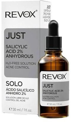 REVOX B77 - Solo acido salicilico anidro al 2%, 30 ml, siero con acido salicilico anidro al 2%, peeling viso, pelle a tendenza acneica, libera i pori e regola il sebo, idrata la pelle, combatte l'acne