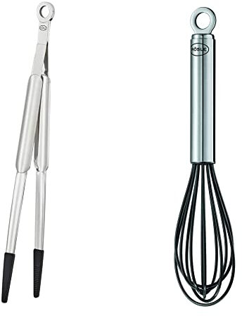 RÖSLE Spitzzange & Schneebesen - Hochwertige Silikon Zange mit Edelstahl 18/10, Temperaturbeständig bis 220 °C, 32 cm & 27 cm
