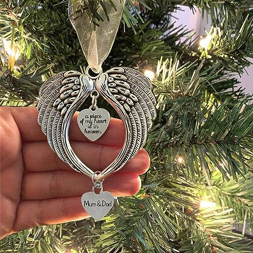 BTORER Christmas Memorial Ornaments Angel Wings Hanging Decoration Christmas Memorial Loved One Wing Charm a Piece of My Heart Is In HeavenHanging Pendents for Home Decor Gifts (Mum&Dad)