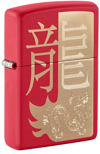 Zippo Sturmfeuerzeug - Year of the Dragon 2024, Red Matte, Laser Engrave/Auto Engrave - Nachfüllbar - Wiederverwendbar - Windfestes Design - Geschenkbox - Made in USA