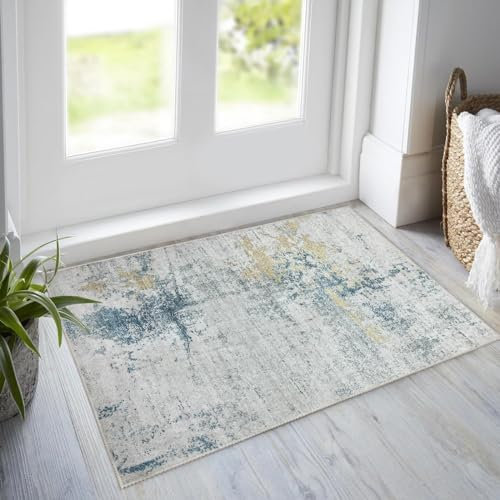 Safunion Teppich Moderne abstrakte Teppiche für Wohnzimmer Schlafzimmer Esszimmer rutschfeste weiche Teppich-Bodenmatte (Abstraktes Grau/Blau/Gold/Mehrfarbig, 80 x 120 cm)