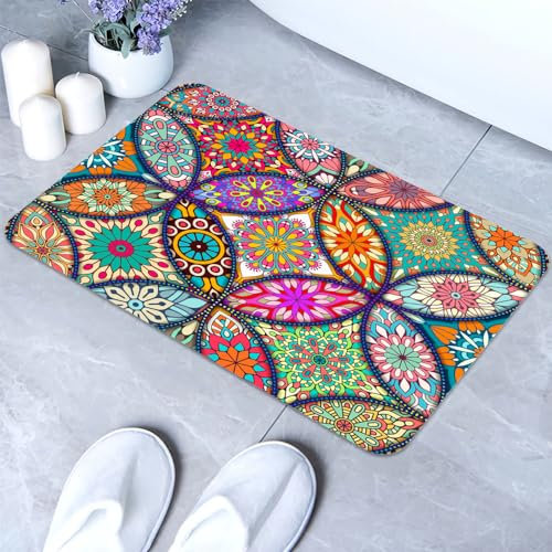Mandala-Badteppich, Badezimmer-Fußmatte, super saugfähig, ultradünn, flaches Profil, rutschfest, schnell trocknend, waschbar, Teppich für die Vorderseite der Badewanne, Dusche, Waschbecken (50,8 x