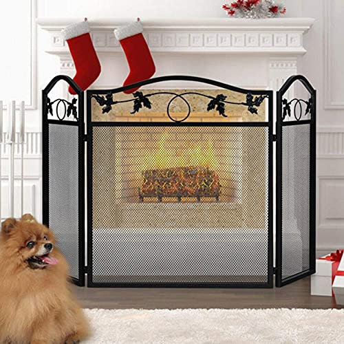 NATWEE 3-teilige Kaminabschirmung aus Schmiedeeisen für Kamin und Herd, große Flache Gitterabdeckung mit Metalldekor, Blattdesign It's so Kind of You