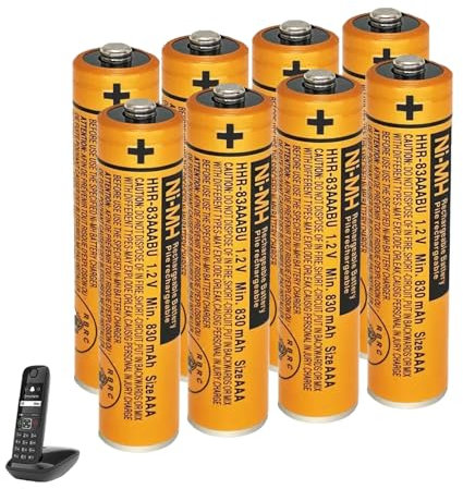 Telephone Battery AAA 830 mAh NiMH 1.2 V (Pack of 8) for Panasonic - DECT Phone Micro AAA Batteries Rechargeable for BT Gigaset Cordless Phone