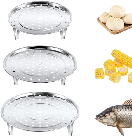 3pcs Steamer Basket, 7/7.87/8.5 inch Steamer Rack Metal Stainless Steel Steaming Tray Multi-Functional Steamer Basket Steamer Insert for Food and Dumplings Vegetable Seafood Cooking Pot