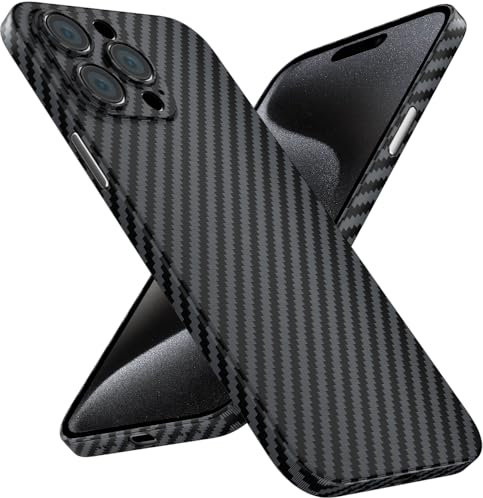 X-level für iPhone 15 Pro Max Hülle, 0,5 mm Ultra Dünn und Leicht Handyhülle Carbon Textur Aramidfaser Drucken Kratzfeste Schutzhülle Kameraschutz Hard Case - Schwarz