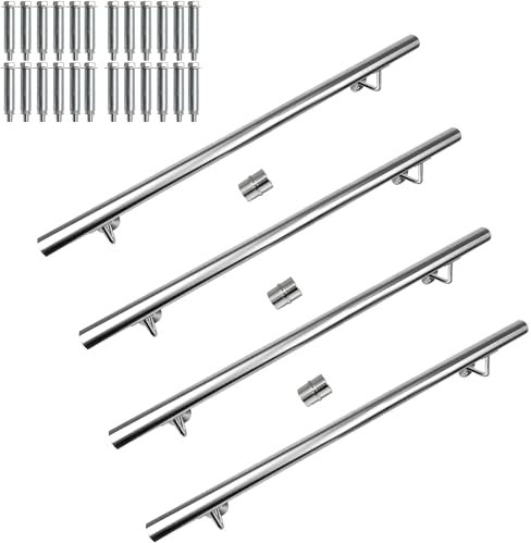 FINEUNAN Edelstahl Handlauf Geländer für Treppen Brüstung Balkon - Wandhandlauf Wandhalterung - Innen und Außen Handlauf Geländer Treppengeländer Edelstahl (400CM)