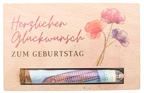 Geldgeschenk zum Geburtstag - Geschenkkarte aus Holz, Geburtstagsgeschenk Frauen und Männer, Geld kreativ verschenken, Geschenkverpackung Geld Gutschein, Geburtstagskarte (Blumen)
