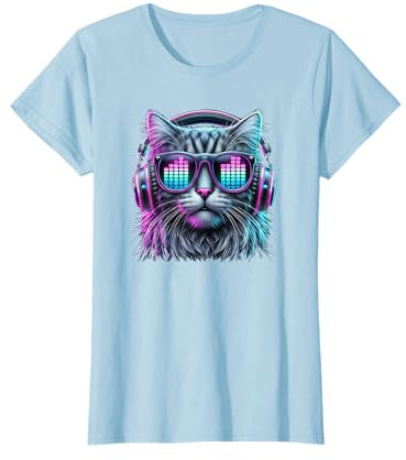 Coole Katze mit Sonnenbrille Kopfhörer DJ Katze Musik Kater T-Shirt