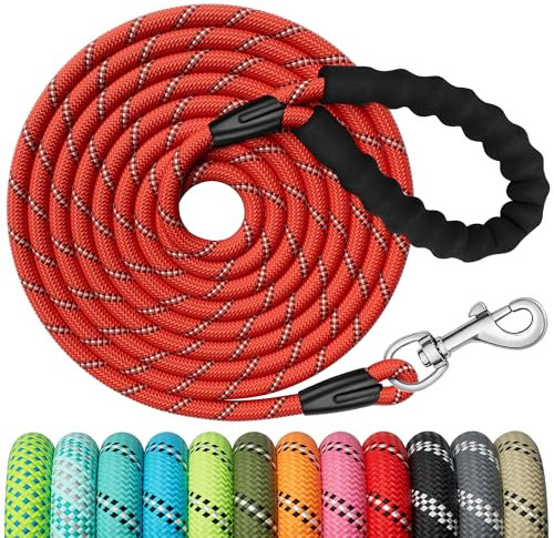 X XBEN Training Leads for Dogs,10M/33FT Strong Rope Long line Dog Lead Leash with Soft Padded Handle and Heavy Duty Hook, Reflective Recall Training Leads for Large Medium Small Dog