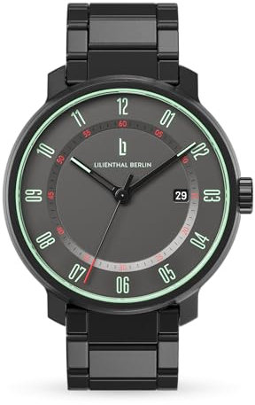 Lilienthal Berlin Neolux Automatik Uhr Grey Mint – hochwertige Herrenuhr am schwarzen Edelstahl-Armband aus blauem Chirurgenstahl mit einem Automatikwerk & Saphirglas – 42,5 mm