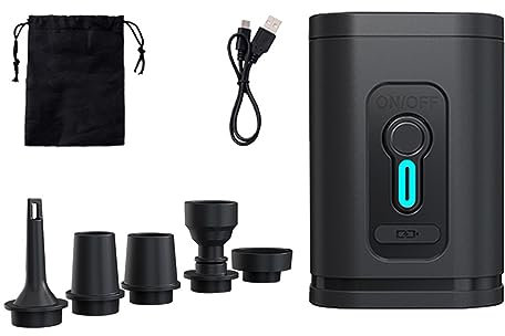 Electric Air Pump for Inflatables, Portable Rechargeable Mini Pump with 5 Nozzles for Air Mattresses, Pools, Camping Gear, Fast Inflation/Deflation for Balloons, Vacuum Bags, Travel Black