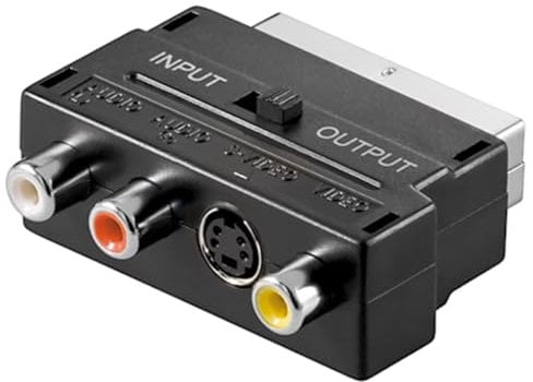 TECHZOCO Adattatore SCART AV commutabile, convertitore scart a 3 x RCA (2 audio + 1 video) e S-video, ingresso/uscita selezionabile, compatibile con TV, DVD, VHS, console e altri dispositivi
