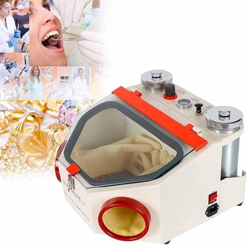 YANGYMM Dental Sandblaster, with Foot Pedal Control and LED Light, 2 Pen + 2 Tanks Dental Lab Sandblaster LED Light and Large View Window Sandblaster Machine, for Polishing Porcelain Crowns