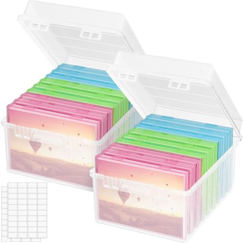 Lifewit Aufbewahrungsbox, Mehrfarbig 13x18cm 5R, Foto-Organizer, 9 innere Bildbehälter, durchs. Fotoboxen, Bastelbox f. Karten, Bilder, Stempel, Bürobedarf, mit 1 Blatt Etikettensticker,2er Pack