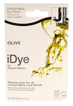 Jacquard iDye - Colorante de tela verde oliva para fibras naturales, algodón y lino y rayón, suministros de manualidades textiles fáciles de usar, bolsa soluble de un solo uso