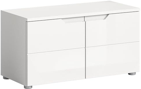 xonox.home - Sitzbank Solero 80x43x37 cm in Front weiß Hochglanz Tiefzieh Korpus weiß - Garderobenbank Flurbank Truhe - modern, praktisch und funktional