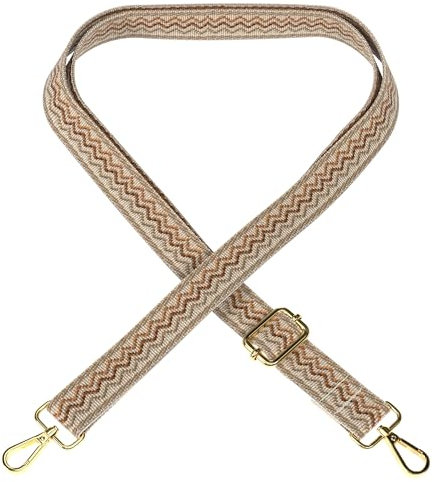 EAZY CASE - Verstellbarer Taschengurt, Ersatz Gurt für Handtaschen, Schulterriemen für Umhängetaschen, dünner Riemen für Taschen und Tragetaschen, DIY Taschenband, Wellen - Beige Braun Metall Gold