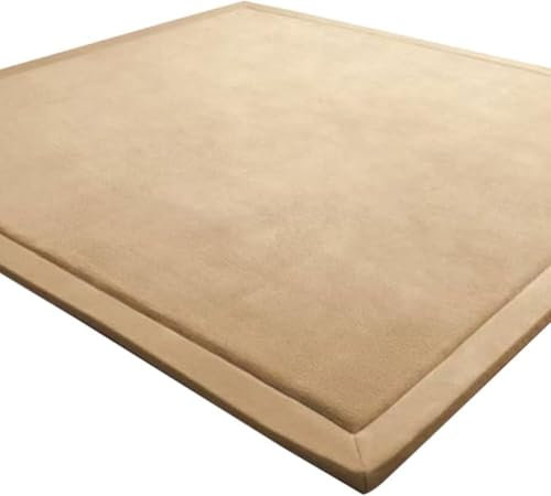 LEHOUR Verdickung Korallen Samt Teppich Kinder Krabbeldecke Weiche Tatami Teppiche Kinder rutschfeste Vergrößern Spielmatte (Naturbraun, 120 * 120CM)