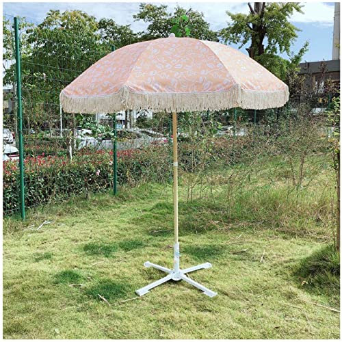 CRBUDY Sombrilla de Playa con Flecos de 200 cm con inclinación, portátil, Color Madera, con mástil de Acero, para Piscina, terraza, Cubierta, 8 Varillas, Color Rosa