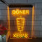 CwccLSH Leuchtschilder Kebab Shop LED Leuchtreklame, USB Dimming 3D Display Neonlichter for Restaurant Wanddekoration(Orange,30x40cm)