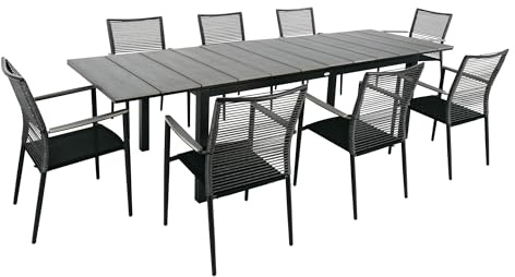 di volio Gartenmöbel-Set BASITA – Aluminium in Holzoptik, wetterfest, robuster Gartentisch & 8 oder 12 Stühle – Sitzgruppe für 8 oder 12 Personen – langlebige Terrassenmöbel (Grau, 8-Sitzer)