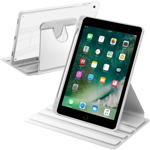 A-BEAUTY Funda Giratoria Compatible con iPad 9.7 Pulgadas (6.ª/5.ª Generación 2018/2017)/iPad Air 2/Air 1, Cubierta a Prueba de Golpes Respaldo Clara, Auto Activación/Reposo, Plata