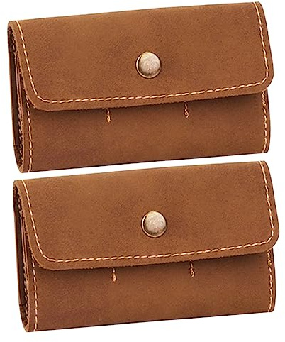 FUNNETOYU 2pcs Pu Leather Memory Card Holder and Organizer for Gamers Retro Brown Memory Card Box with 8 Slots Storage Case Portable Carrying Case and Mobile Devices