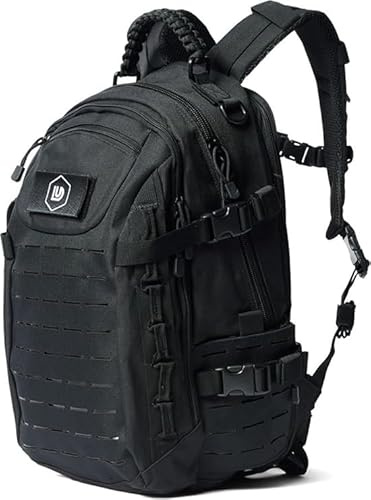 DoubleUnders Taktischer Rucksack 30L mit MOLLE & Laptopfach – 500D Nylon, wasserabweisend, Militär-Reißverschlüsse, ergonomisch – Outdoor Tagesrucksack für Wandern, Training & Alltag - Schwarz