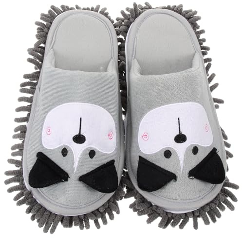 DIKACA Cleaning Slippers Mop Floor Shoes Chenille Cute Dog Design Detachable Washable for Home Use