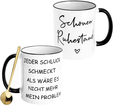 XRVRILE Regalo de jubilación para mujer, con cuchara dorada, taza de regalo de jubilación, taza de cerámica para jubilados, tazas divertidas para hombres, colegas, amigos y parejas
