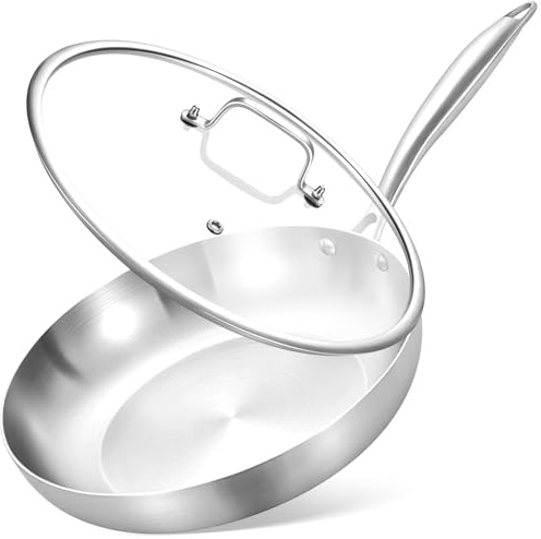 Inqibee 26 CM Tri-Ply Stainless Steel Frying Pan with Lid | Multi-purpose Small Skillet, Induction Ready, Fits All Cooktops, Even Heat Distribution, Oven Safe Kitchen Cooking Pan