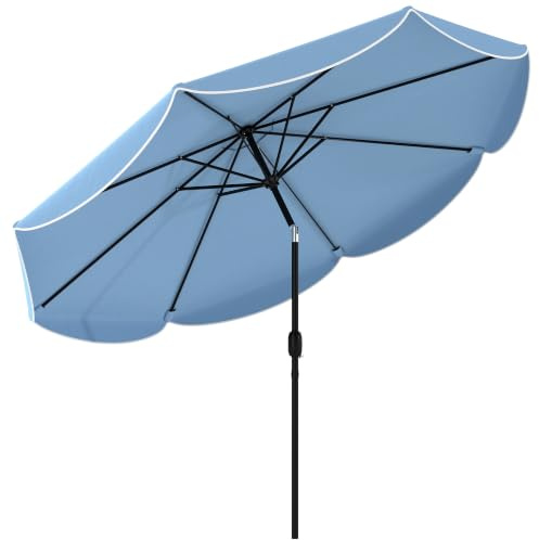 Outsunny Sonnenschirm Ø265 cm Rund mit 3-facher Neigung Kurbel Himmelblau | Balkonschirm, Strandschirm, Marktschirm, 8 Streben, Kurbelschirm, Sonnenschutz für Strand Balkon Garten