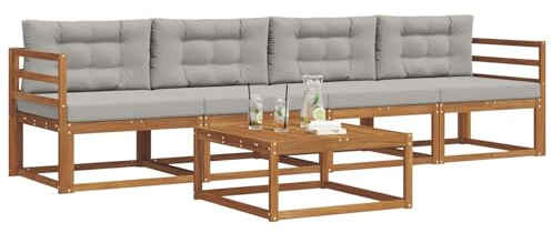 vidaXL Outdoor-Sofagarnitur mit Kissen 5 pcs Natürlich und Hellgrau