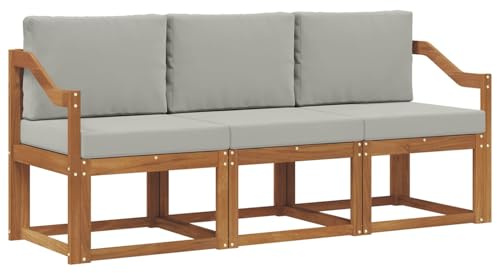 vidaXL Outdoor-Sofagarnitur mit Kissen 3 pcs Natürlich und Hellgrau