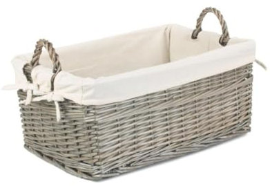 Red Hamper Shallow Lined Wash Storage Basket, Wicker, Brown, 59 x 39 x 25 cm