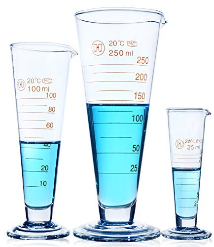 Misurino conico in vetro da laboratorio conico graduato misurino graduato per uso alimentare, latte, succo, laboratorio, 5 ml – 2000 ml (100 ml)
