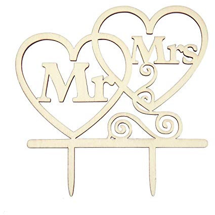 Oblique Unique® Torten Kuchen Topper Aufsatz - Mr & Mrs + Herzen - Holz Dekoration für Hochzeit JGA Junggesellinnenabschied Deko