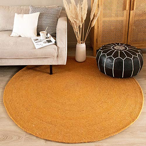 FRAAI | Home & Living Wollteppich Rund - Wise Gelb Orange 378 - Ø 150 cm | Wolle - Flachgewebe - Einfarbig - Ländlich, Skandinavisch - Wohnzimmer, Esszimmer, Schlafzimmer