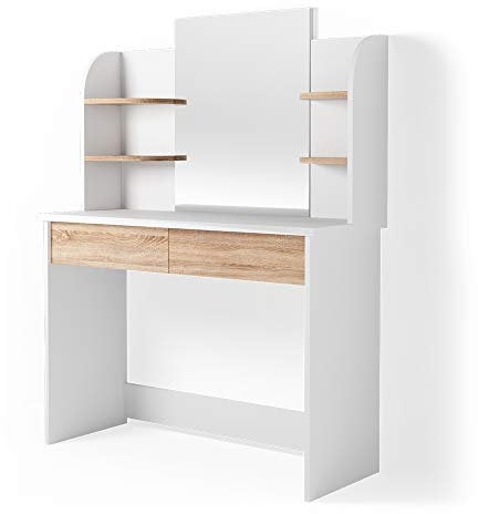 Vicco Schminktisch Charlotte, Frisiertisch mit Spiegel, Weiß/Sonoma/Sonoma, 108 cm mit Spiegel