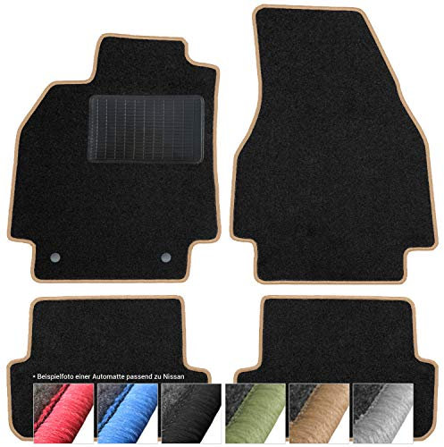 moto-MOLTICO Fußmatten Auto - Velours Autoteppiche passend für Nissan Qashqai I (2007-2012) - 4-teiliges Set - Schwarze Automatten mit Beigen Ziernähten