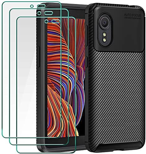 ivoler Hülle für Samsung Galaxy Xcover 5 mit 3 Stück Panzer Schutz Glas, Militärischer Stoßfest Kratzfest Handyhülle, Dünne Weiche TPU Silikon Schutzhülle Anti-Fingerabdruck Case, Schwarz