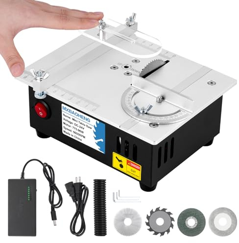 MXBAOHENG Mini Table Saw S3 Portable Precision Craft Table Saw, 1/2 Adjustable Cut Depth, Seven Speed Adjustable Power Supply, for Small Hobby Woodworking Miniature Wood Craft Cutting