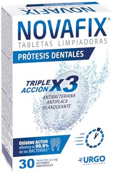 Novafix - Tabletas Limpiadoras Triple Acción - Para prótesis dentales y aparatos de ortodoncia - Caja con 30 uds
