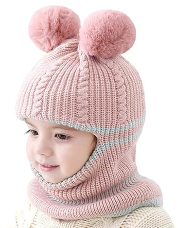 crazy bean Warme Wintermütze für Kinder Kapuzenschal Schalmütze 3 in 1 Strickmütze Süße Kindermützen Gegen Erfrierungen